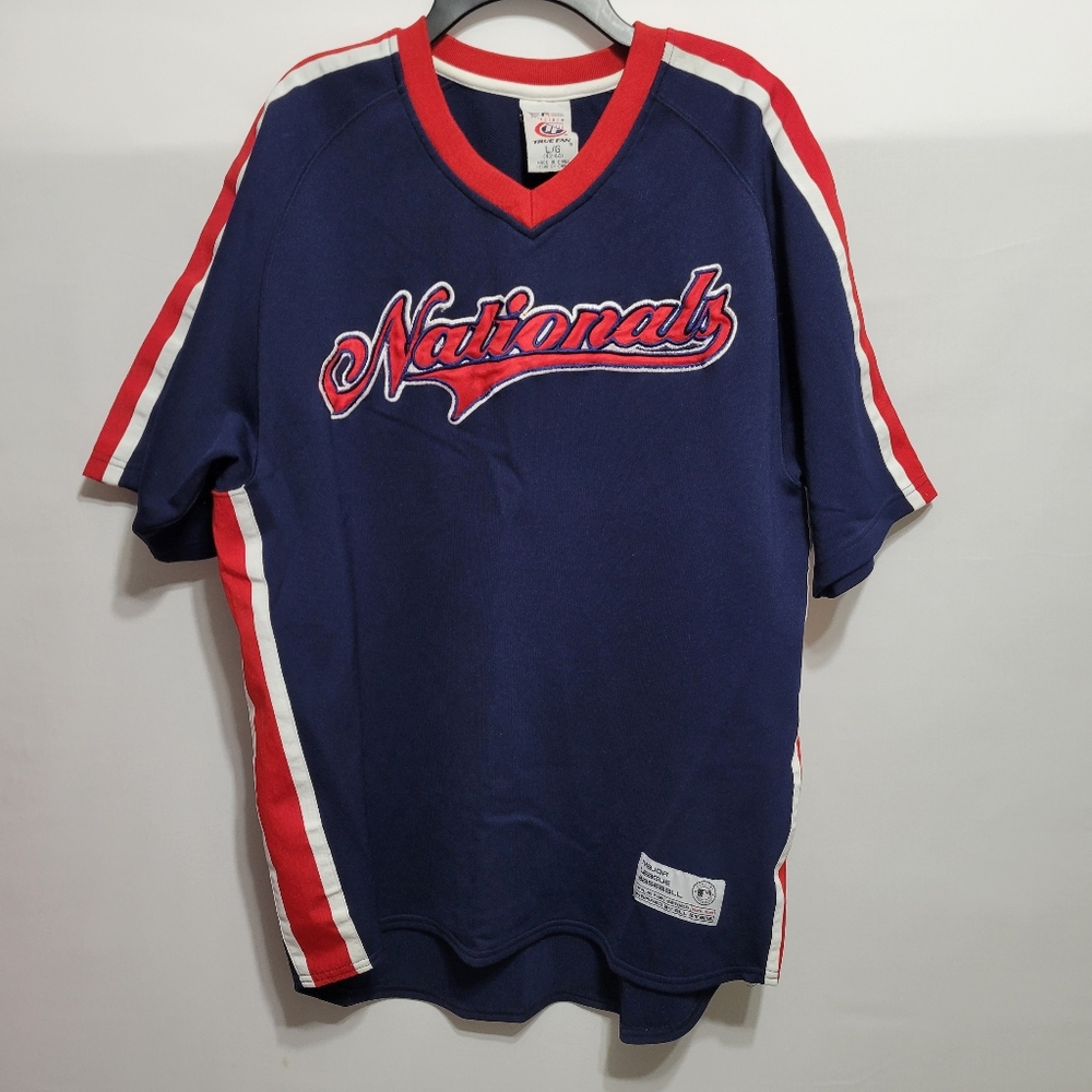 Washington Nationals MLB Baseball True Fan Jersey Mens Large Navy Blue Red